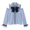SUNNYSTEP Women's Lolita Top, Long Sleeves, Heart Print, Off-the-Shoulder, Ribbon, Sickly Cute, Pink, Black, White, Bow Tie, Lace, Ruffles, Mass-Produ
