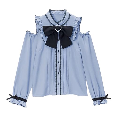 

Женская лолита-топ SUNNYSTEP, длинные рукава, принт в виде сердечек, открытые плечи, лента, невероятно милый, розовый, черный, белый, бант, кружево, рюши, массовое производство.