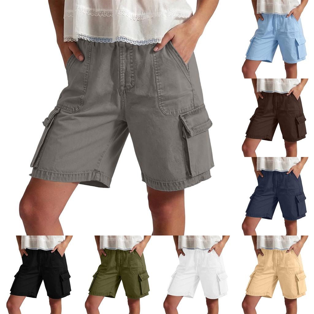 Damen Cargoshorts Für Damen High Waist Weiter Bein Wander-Kurzhosen Lockerer Schnitt Sommer Trainingsshorts Mit Taschen