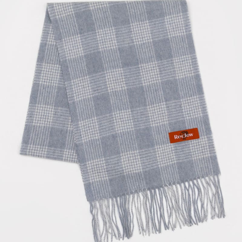 RECLOW RECLOW 2021 100% Wool Check Muffler Gray Blue