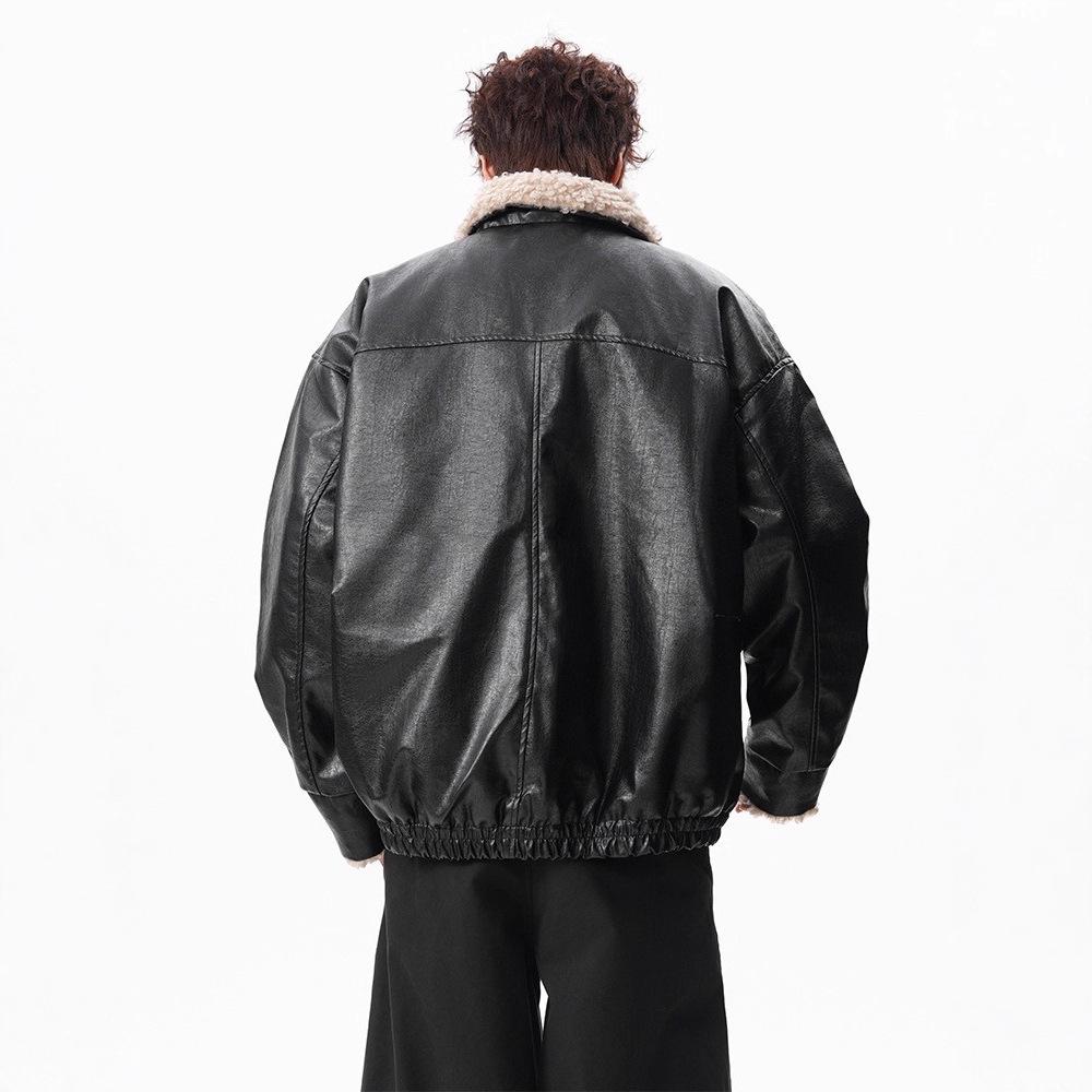 Herren Retro Lammwolle Leder Reversjacke - Gepolstert, Verdickt, Cooler Patchwork-Stil