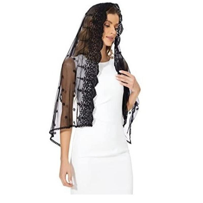 Sheer Lace Turban Headscarf for Women Church Attendance Mantilla Veil Lace Head Covering Shawl Wrap for Worship Service