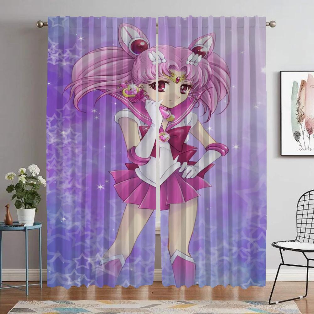 

Шторы блэкаут Чибиуса для гостиной, тюль для спальни, оконные шторы-перегородки, шторы для домашнего интерьера, 2 штуки W50xH70cmx2pcs-CL