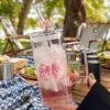 Versatile High Temperature Resistant Matcha Glass With Lids Capacity Glass Straw Cups Bowknot Glasses for Drinking Milk