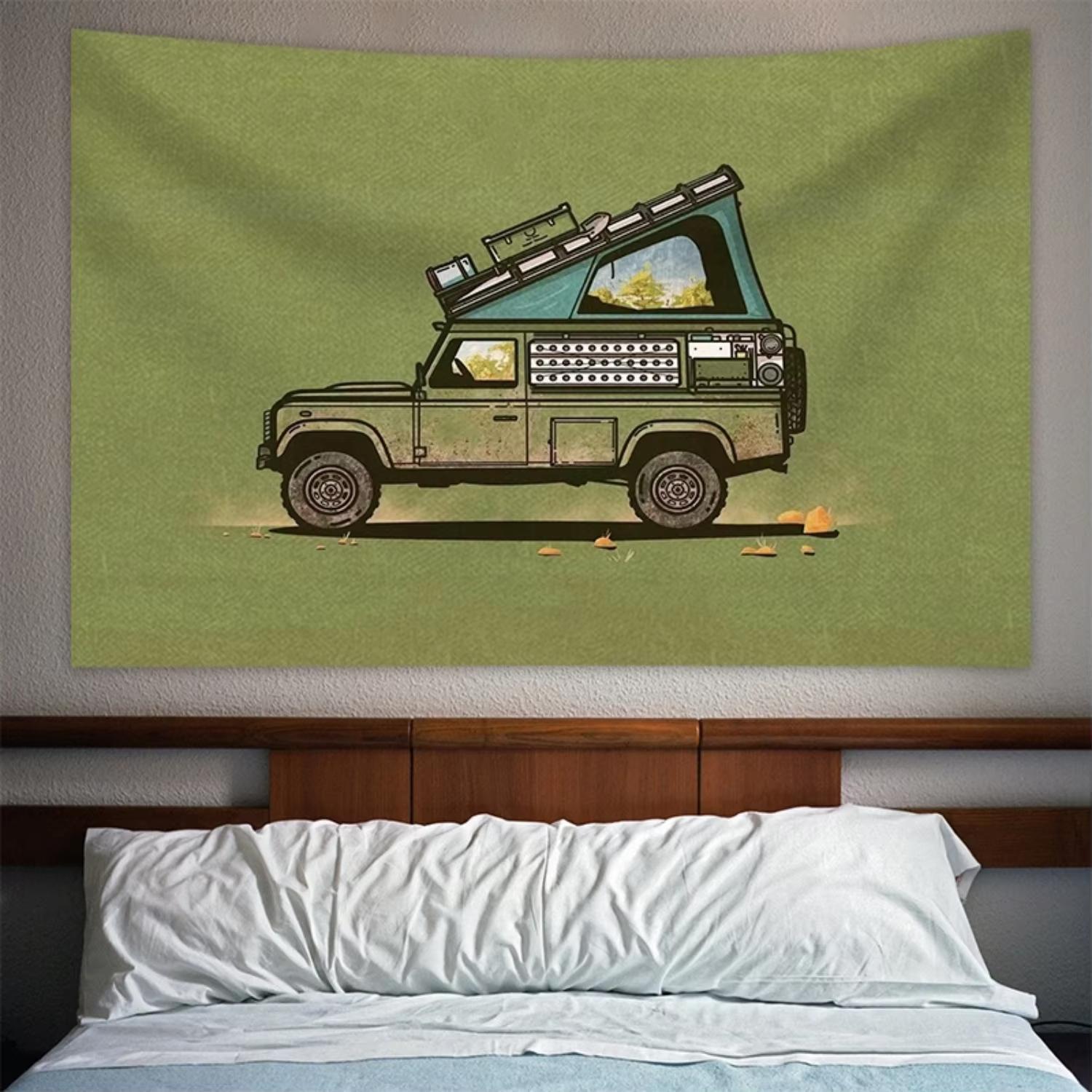 

American Camping Car Print Tapestry Vintage RV Wall Hanging for Dorm Sofa Bedhead Background Decoration 74x94cm(29x37in)