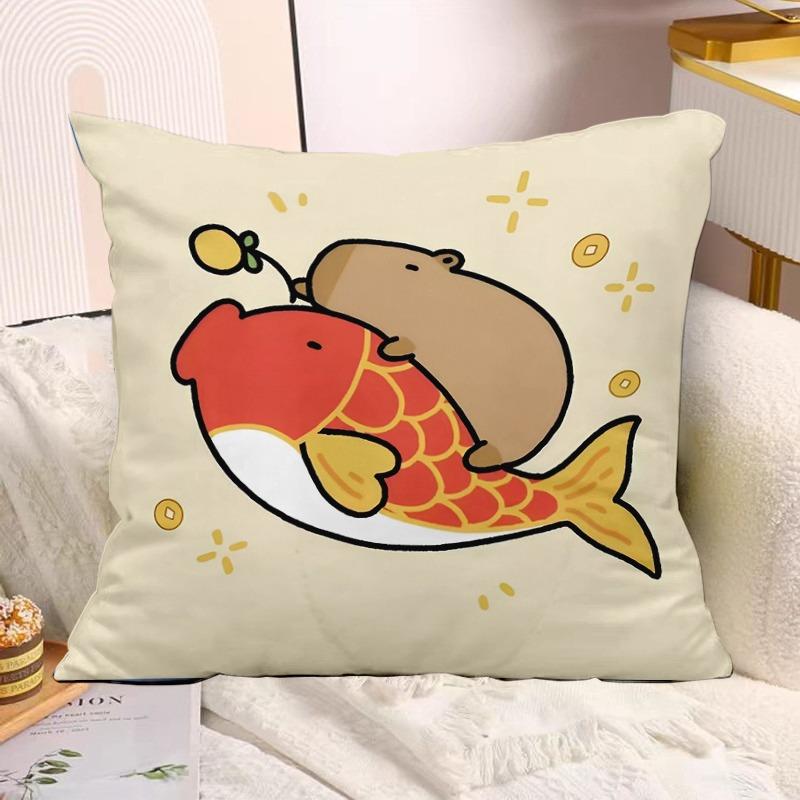 Cute Capybara Print Decorative Pillowcase Bedroom Living Room Square Cushion Pillowcase