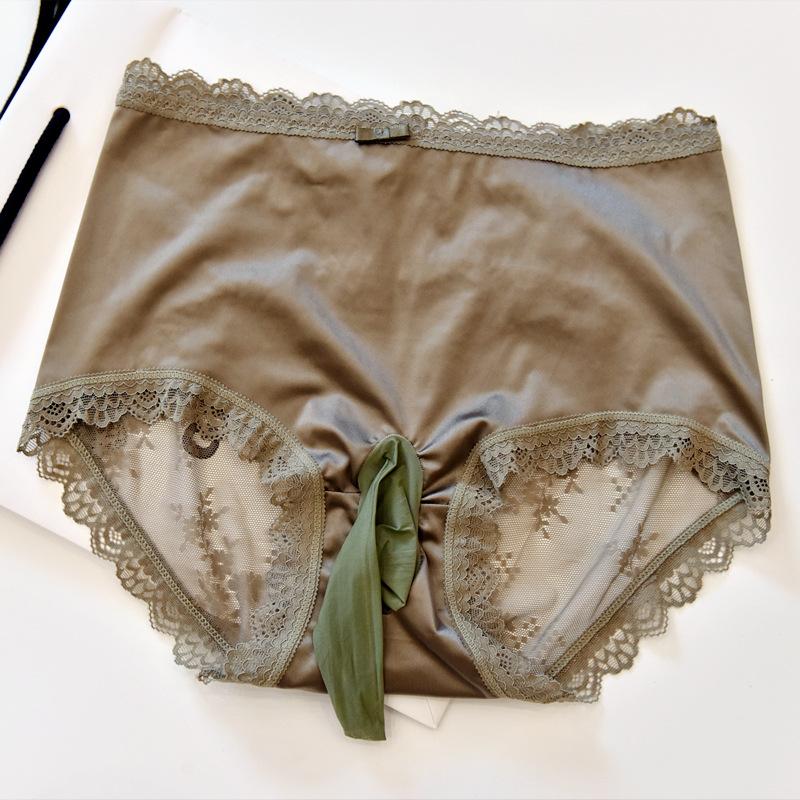 Men Sexy Panties High Waist Satin Underwear Crossdressing Sissy Underpants Lace Large Size Hip Lift Briefs Breathable Lingerie
