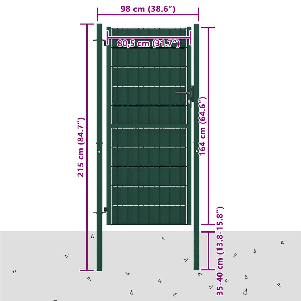 Vidaxl Garden Gate, PVC and Steel, 100 X 164 Cm, Green