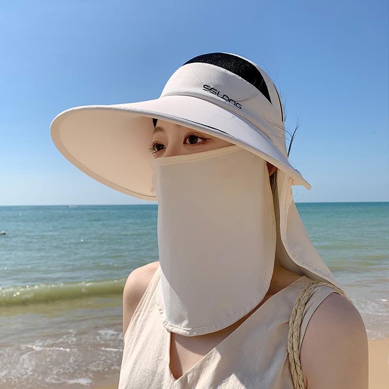 Outdoor Sun Hat For Women With Large Brim And Removable Face Shield Uv Protection Summer Beach Cap