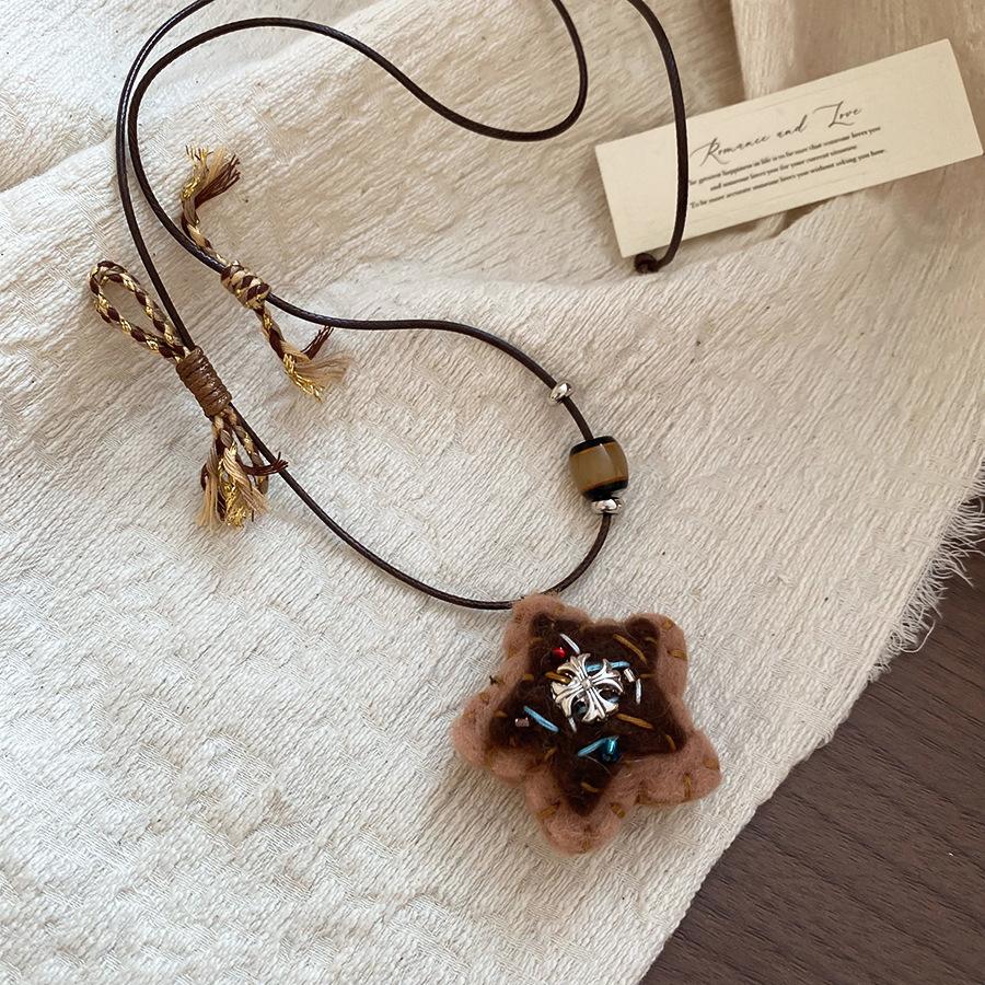 Retro style coffee fabric acrylic love necklace light luxury sweater chain versatile necklace women