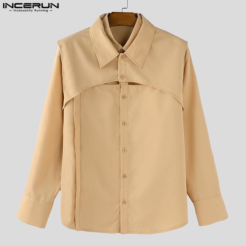 INCERUN Men Long Sleeve Button Down Removable Two-piece Casual Loose Tops Shirts