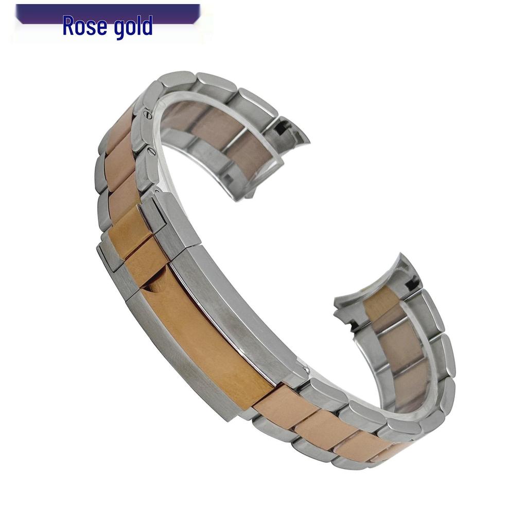 Stainless Steel Curved End Watch Band, Fits Rolex Submariner Three-Link Series, 20mm, with Safety Clasp.
