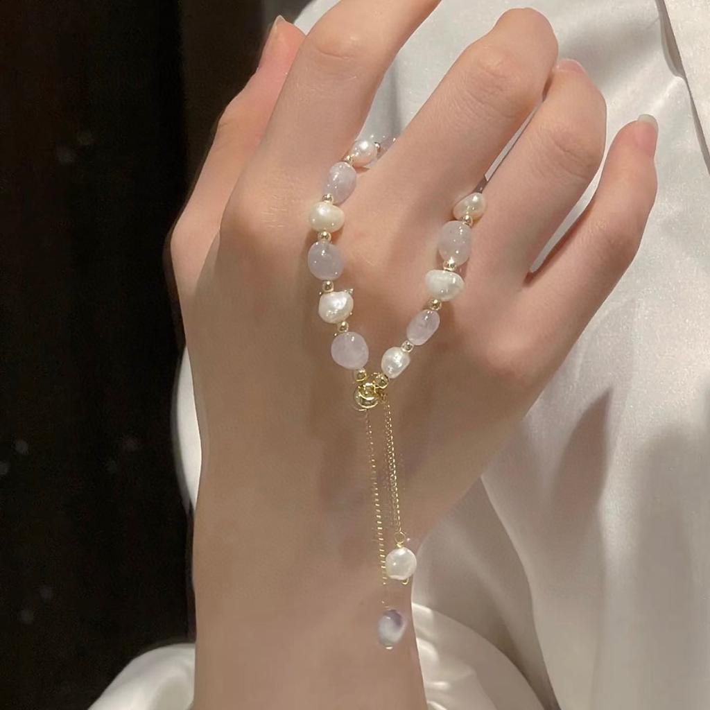 New natural freshwater pearl crystal bracelet for women, summer pull-out adjustment, simple, versatile, high-end niche accessory