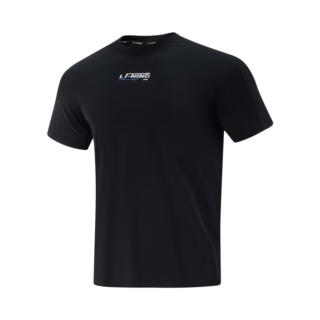 Li-Ning Comfortable Breathable Versatile Letter Round Neck Short Sleeve T-Shirt Men Tops Black ATSV389-1