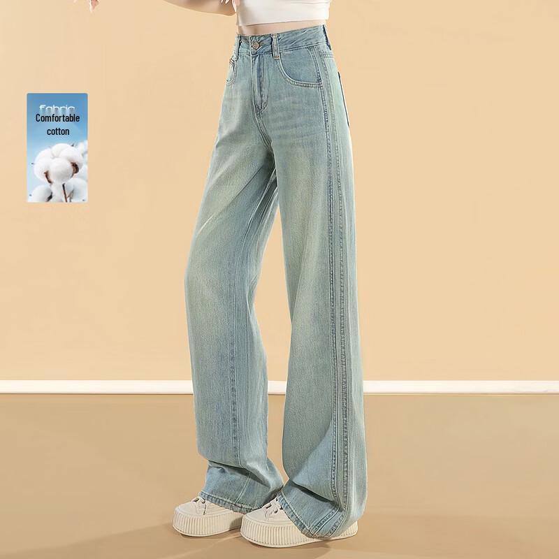 Women s High-Waist Washed Wide-Leg Jeans M