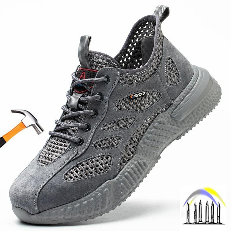 Zapatos de Seguridad de Malla Ultraligeros de Verano Botines con Puntera de Acero Transpirables Zapatos de Trabajo Antiaplastamiento Antipunzadas Zapatos de Seguridad para la Construcción