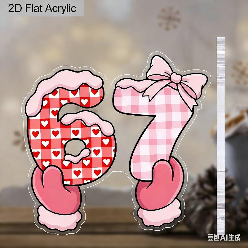 2D Flat 67 Number Acrylic Couple Symbol Decoration Sign, Valentine's Day Gift, Suitable for Wall Decoration, Porch, Room, Villa, Accents Home, Hallway