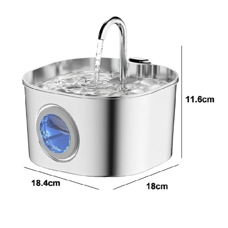 Removable Design Pet Waterer, Metal Bowl 2.2 L, Open Drink Area, USB Cable Power for Indoor Daily Water Supply, Daily Use Unit, Round Unit