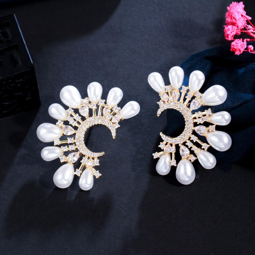 CMM Party Jewelry Elegant Gold Color Cubic Zirconia Stud Earrings