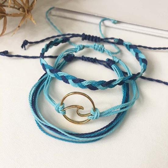 3Pcs Women Summer Beach Sea Wave Strand Bracelet Adjustable Bangle Jewelry Gift