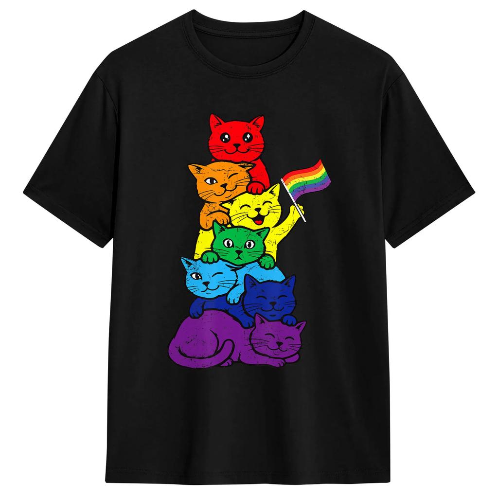 Oversized T Shirt Cat Stack Rainbow Lesbian Gay Pride Ally Lgbt 100 Cotton Tshirts Fashion Tshirt For Unisex Summer Top Tees