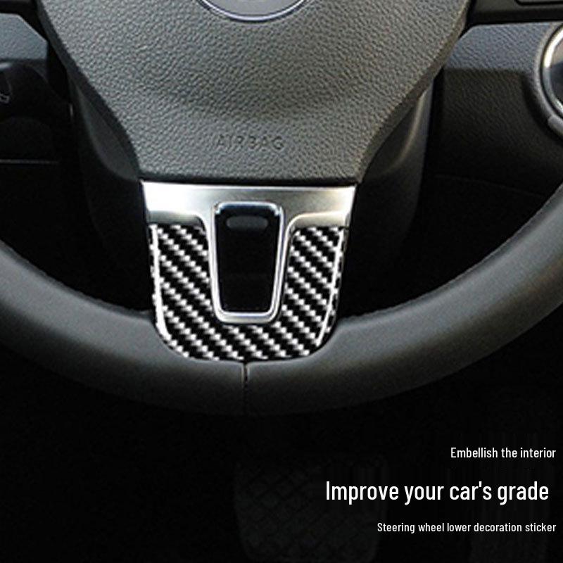 Carbon Fiber Steering Wheel Badge & Lower Bumper Sticker for VW Magotan CC 12-18 Interior