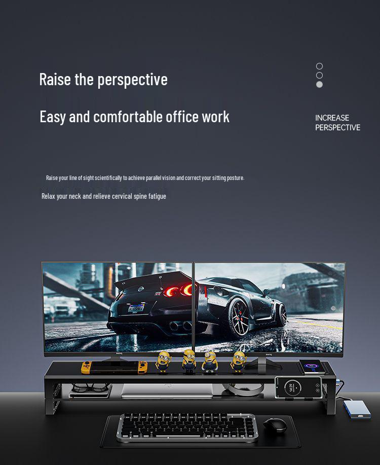 Multifunctional USB Monitor Riser Stand and Desktop Organizer