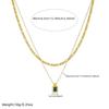 Gold Double Layer Chain Necklace with Black Square Enamel Pendant for Women