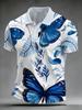 Print Design - Not Textured//Sequins/Plus Size Men'S Short Sleeve Polo Butterfly Print Style Casual Loose Collar Short Sleeve T-Shirt Blue Butterfly