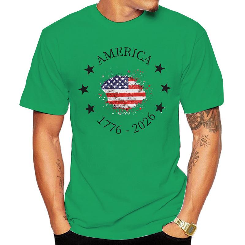 American 250th Anniversary Vintage Flag Print Tshirt Casual Loose Round Neck Short Sleeve Top Modal Comfortable Shirt