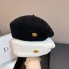 Womens Vintage Irregular Beret Ankle Red Bow Painter Hat Winter