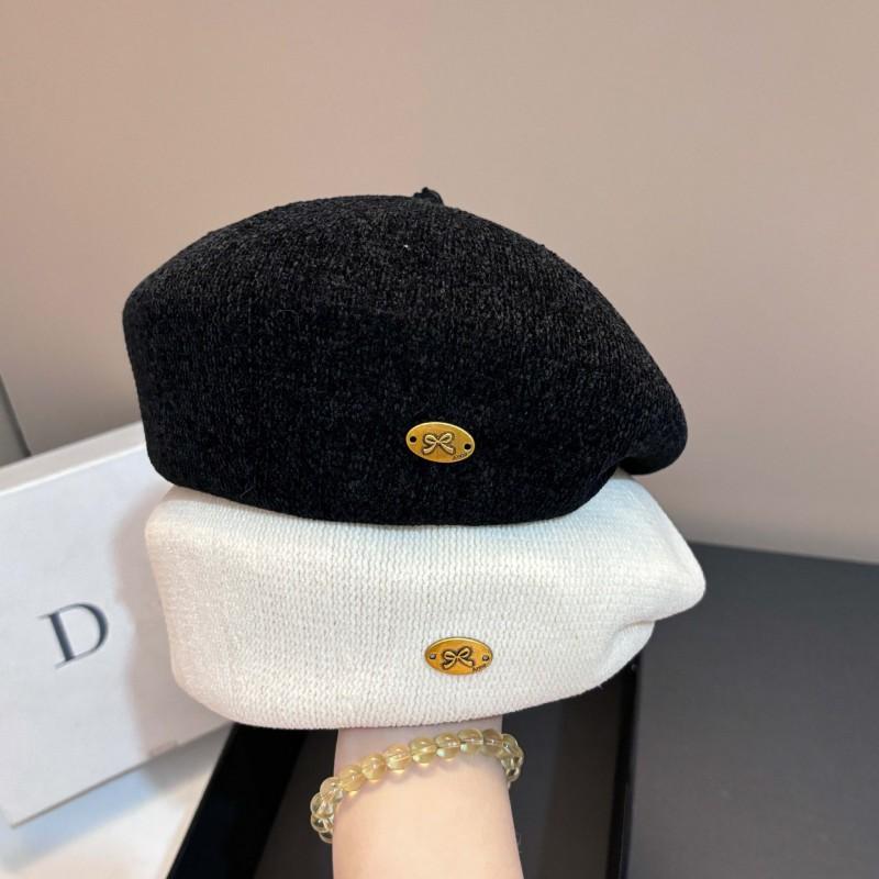 Womens Vintage Irregular Beret Ankle Red Bow Painter Hat Winter