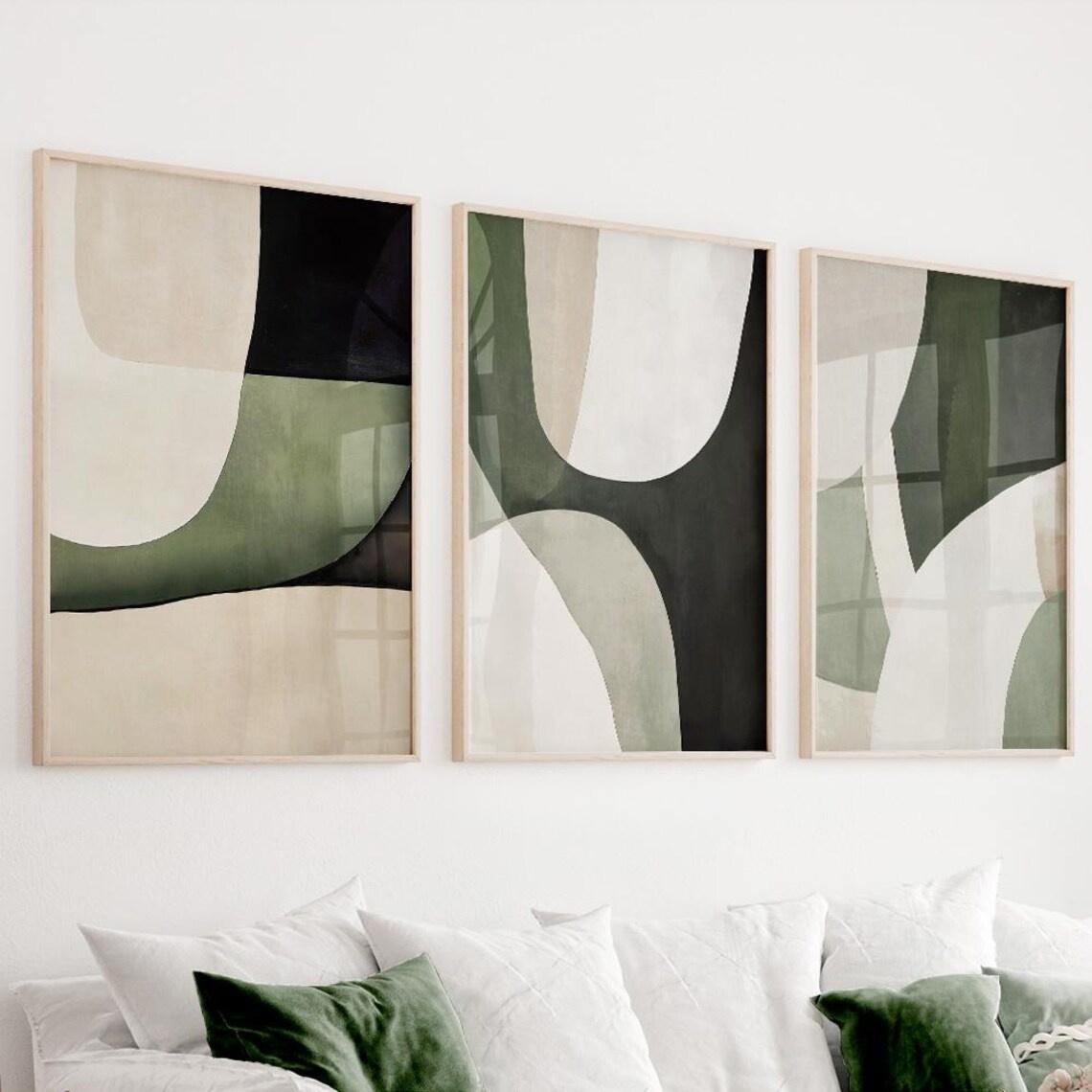 3pcs Frameless Poster,Beige and Olive