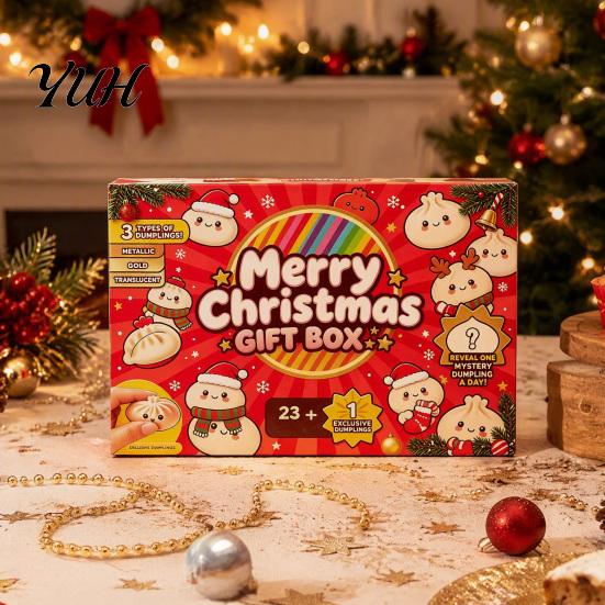 Holiday Countdown Box Merry Christmas Dumpling Gift Box, Xmas Advent Calendar with Stress Relief Toy Squeeze Toys, 24 Days Steamed Bun
