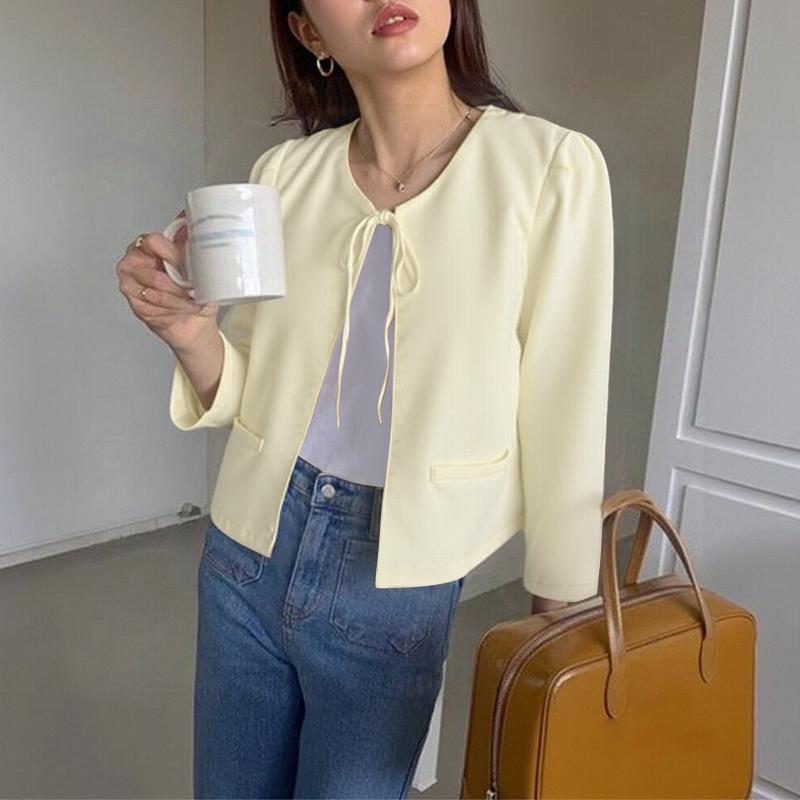 ZANZEA Women Casual Lace Up Round Neck Long Sleeve Cardigan Blouse