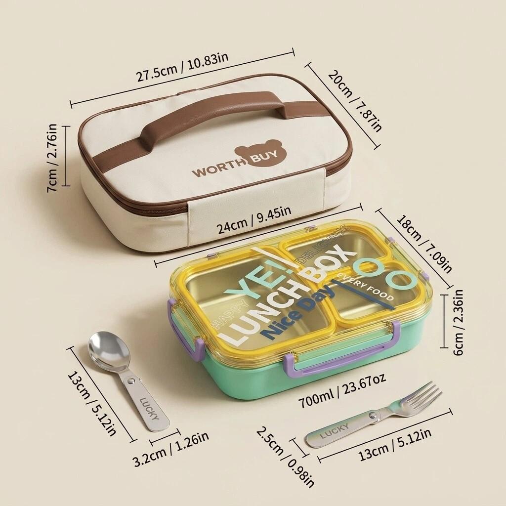 Microwavable 304 Stainless Steel Bento Box 2/3 Compartment Lunch Box Leakproof Food Storage Container With Lid For Kids School