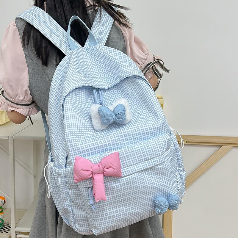 School Bag Autumn New Small Fresh Plaid Primary School Bag Junior High School Cute Girl Contrasting Colors To Reduce the Burden Travel Backpack