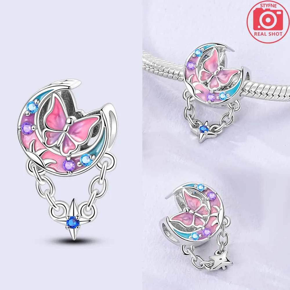 Kupfer Charm Anhänger Anhänger Authentisch Rosa Zirkon Blaue Wolke Herz Schöne Farben Anhänger Kompatibel Mit Armbändern Schmuck Damen Geschenk Herstellung Diy