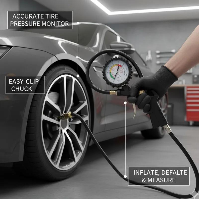 Air Compressor Pump Tool Multi-function Tire Pressure Monitor Car Motorcycle Tire Pressure Gauge 3in1 Dial Gauge Inflator Tester