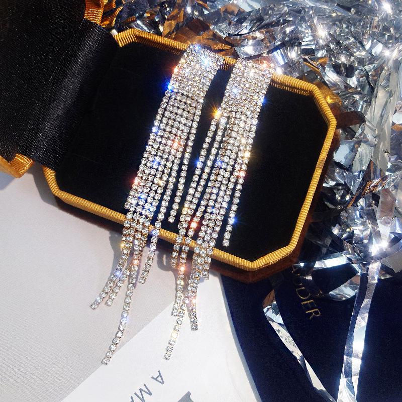 S925 Silver Needle Korean Fashion Diamond Tassel Earrings for Women