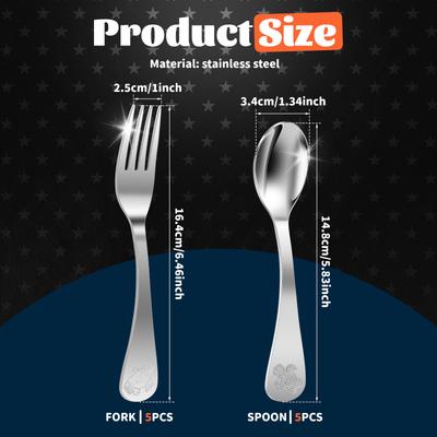 10 Pièces Set de Couverts pour Enfants Acier Inoxydable Kit de Couverts pour Enfants Ensemble de Fourchettes et Cuillères Fourchette à Dessert Gâteau Kit de Couverts Argentés pour Enfants pour la Maison