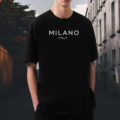 Sommer Herren 100% reine Baumwolle lässig locker und modisch MILANO ITALY Buchstabenaufdruck Rundhals Kurzarm T-Shirt Top