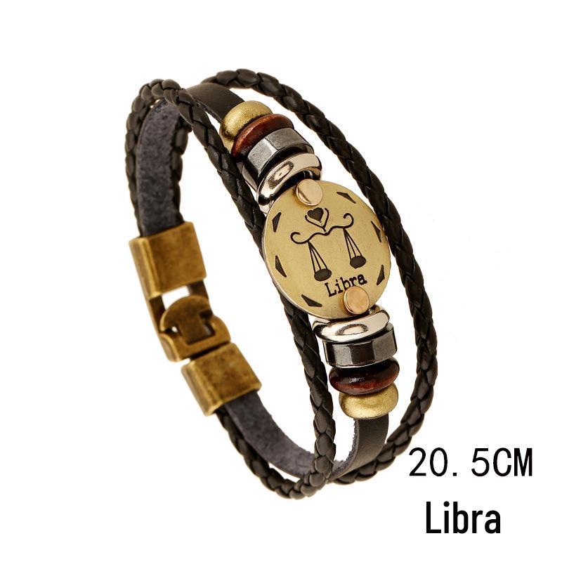 Twelve Constellations Genuine Leather Multi-layer Bracelet - Retro Woven Design for Couples