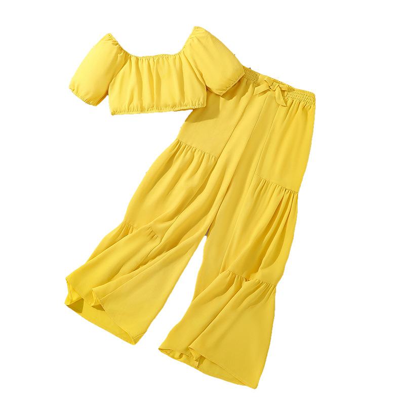 Girls' Leisure Suit Spring and Summer Children's Fashion Short-sleeved Top Wide-leg Pants Two-piece Suit