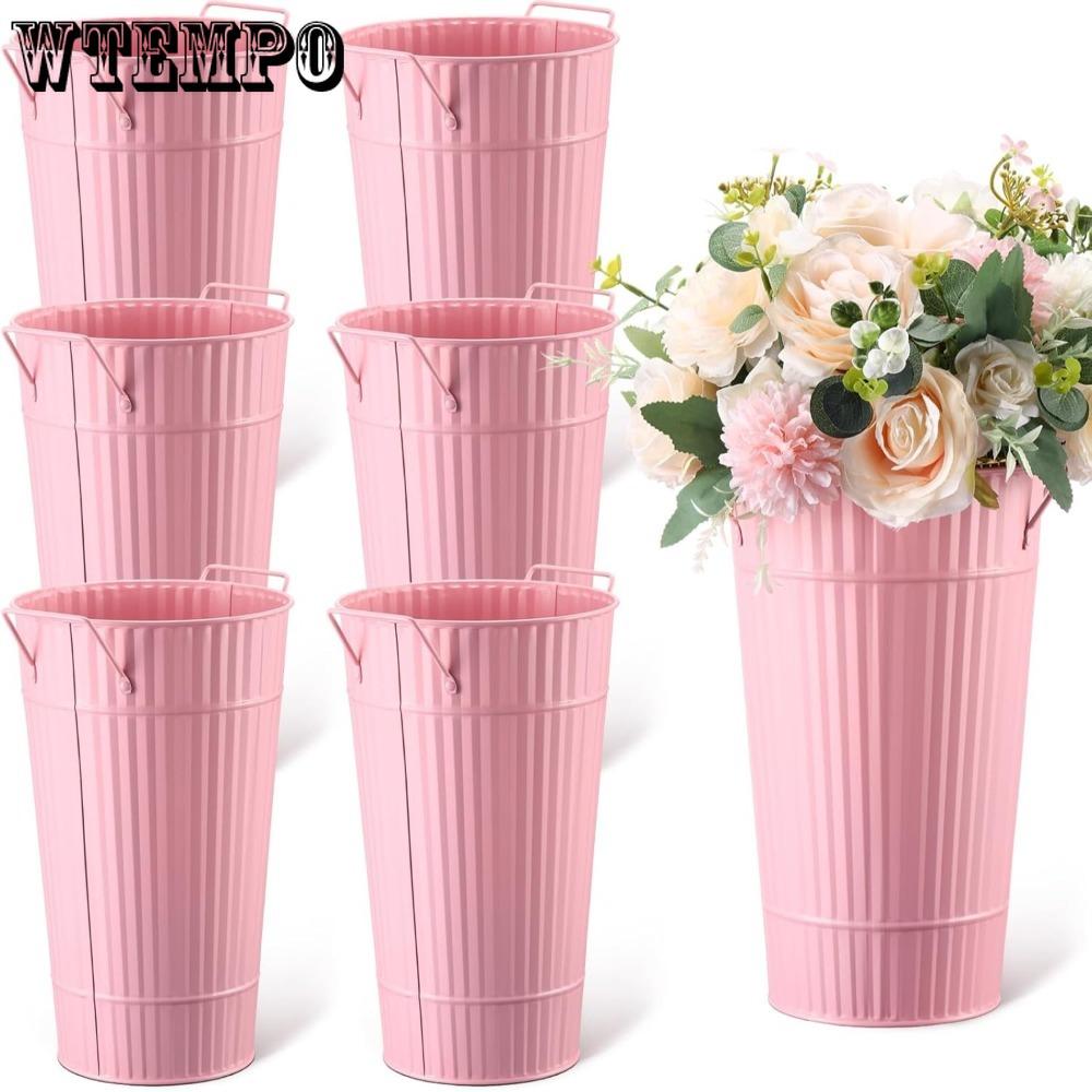 4pz 30 cm Secchielli Fiori Rosa Zincati Vasi Fiori Metallici con Manico Secchio Stile Fattoria Francese Fioriera Contenitore Floreale