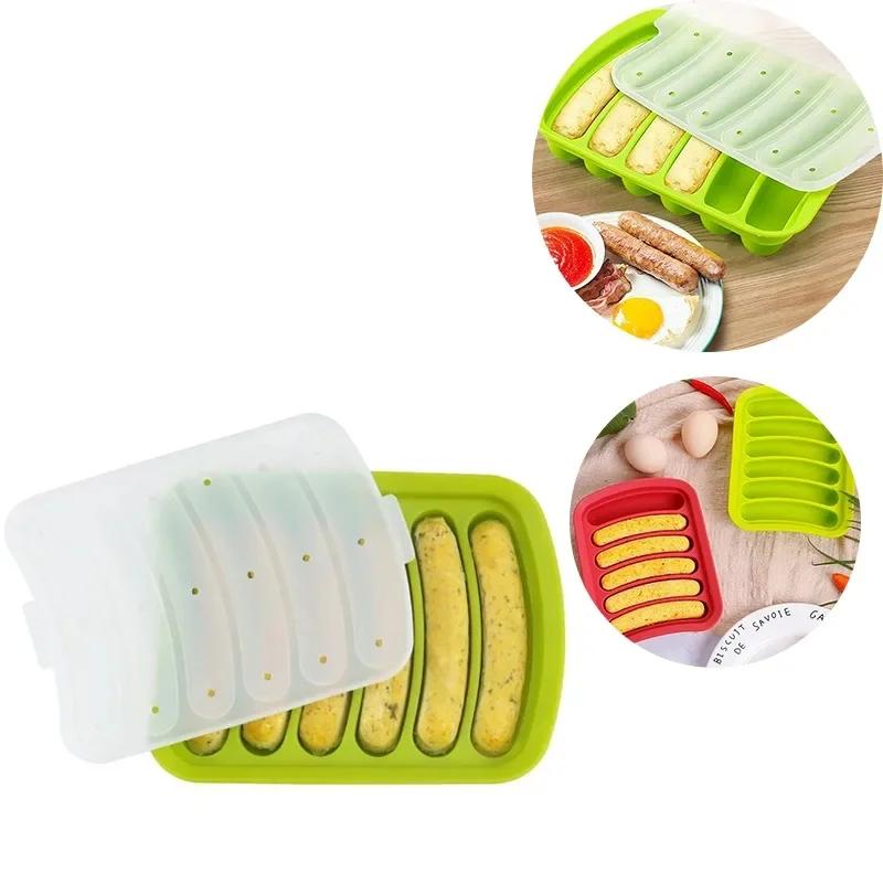 6 Grids Silicone Sausage Maker Mould for DIY Ham Hot Dog Cake Baking Non-Stick Dishwasher Safe Kitchen Tools Accessories