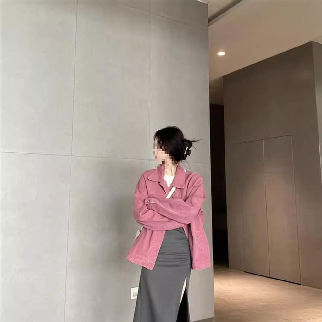 Women's Retro Rose Pink Denim Jacket – American and Hong Kong Style, Loose Fit, Versatile for Spring & Autumn