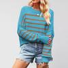 Women's Solid Striped Fashion Round Neck Knitwear Loose Pullover Sweater