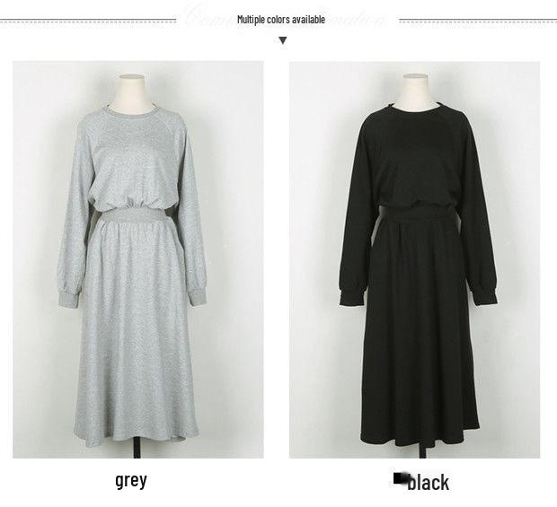 Plus Size Korean-Style Long Sleeve Gray Dress for Spring and Autumn
