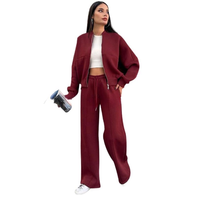 Spring Ladies Suit Women's Solid Color Sweater Jacket Casual Straight Pants Suit